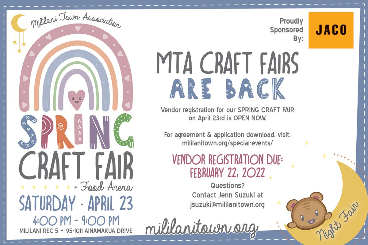 Spring Craft Fair Vendor Registration Mililani Town Association